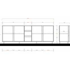 Madia 210x79h cm 4 ante 3 cassetti moderna bianco lucido Spirit