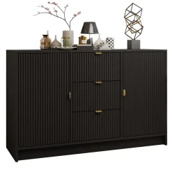 Madia 118x75h cm 2 ante 3 cassetti cannettato nero Athena