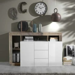 Madia 146x93h cm 2 ante 3 cassetti moderna bianco lucido pero Invictus