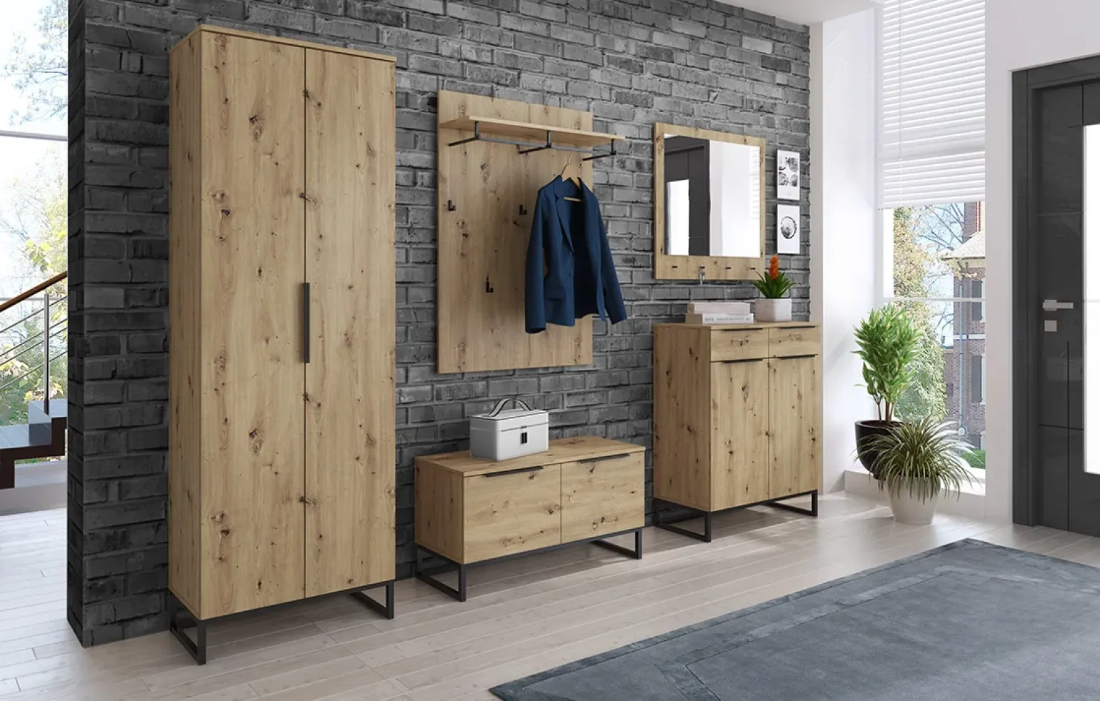 Madia 78x99h cm 2 ante 2 cassetti moderna rovere Rustic