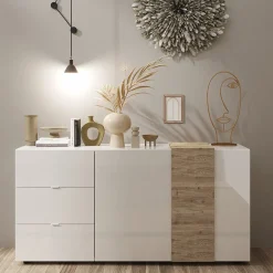 Madia 181x86h cm 2 ante 3 cassetti moderna bianco lucido rovere Universal