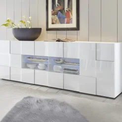 Madia 241x84h cm 2 ante 4 cassetti moderna bianco lucido Obsession