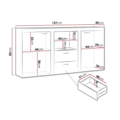 Madia 157x82h cm 2 ante 2 cassetti moderna con led rovere chiaro Haarlem
