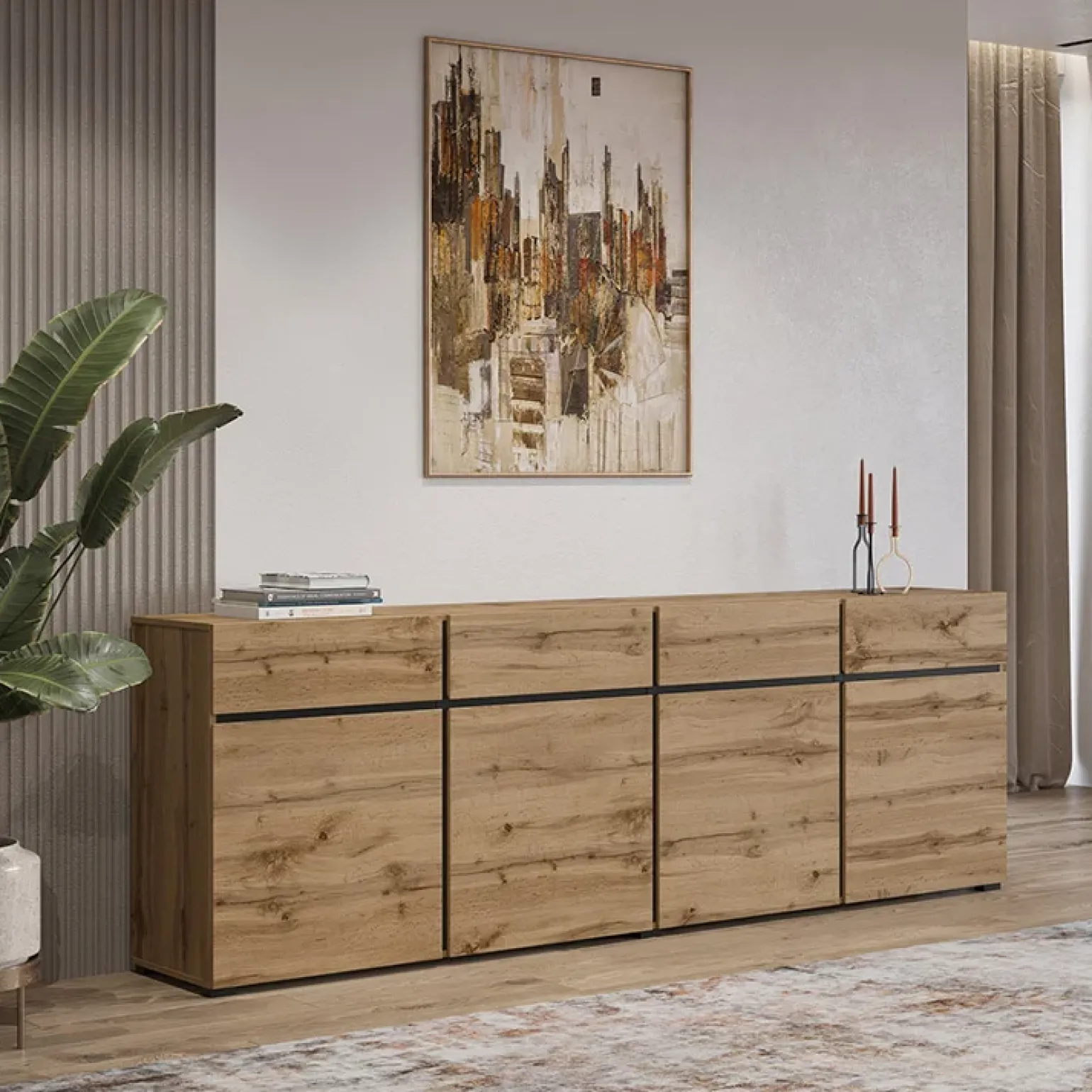 Madia 225x78h cm 4 ante 4 cassetti moderna rovere nero Lolla