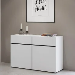Madia 120x78h cm 2 ante 2 cassetti moderna bianco opaco nero Lolla