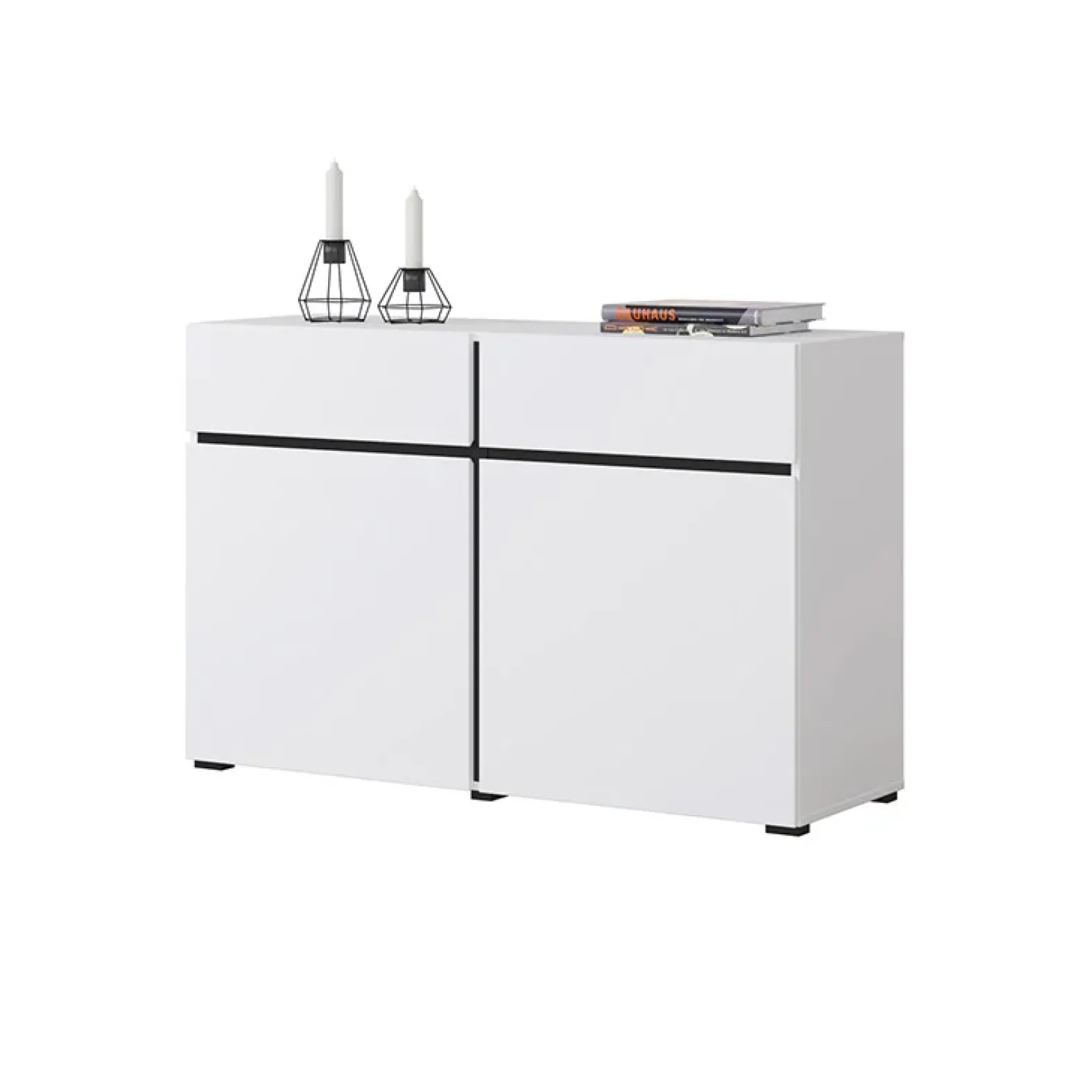 Madia 120x78h cm 2 ante 2 cassetti moderna bianco opaco nero Lolla