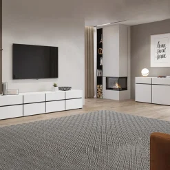 Madia 120x78h cm 2 ante 2 cassetti moderna bianco opaco nero Lolla