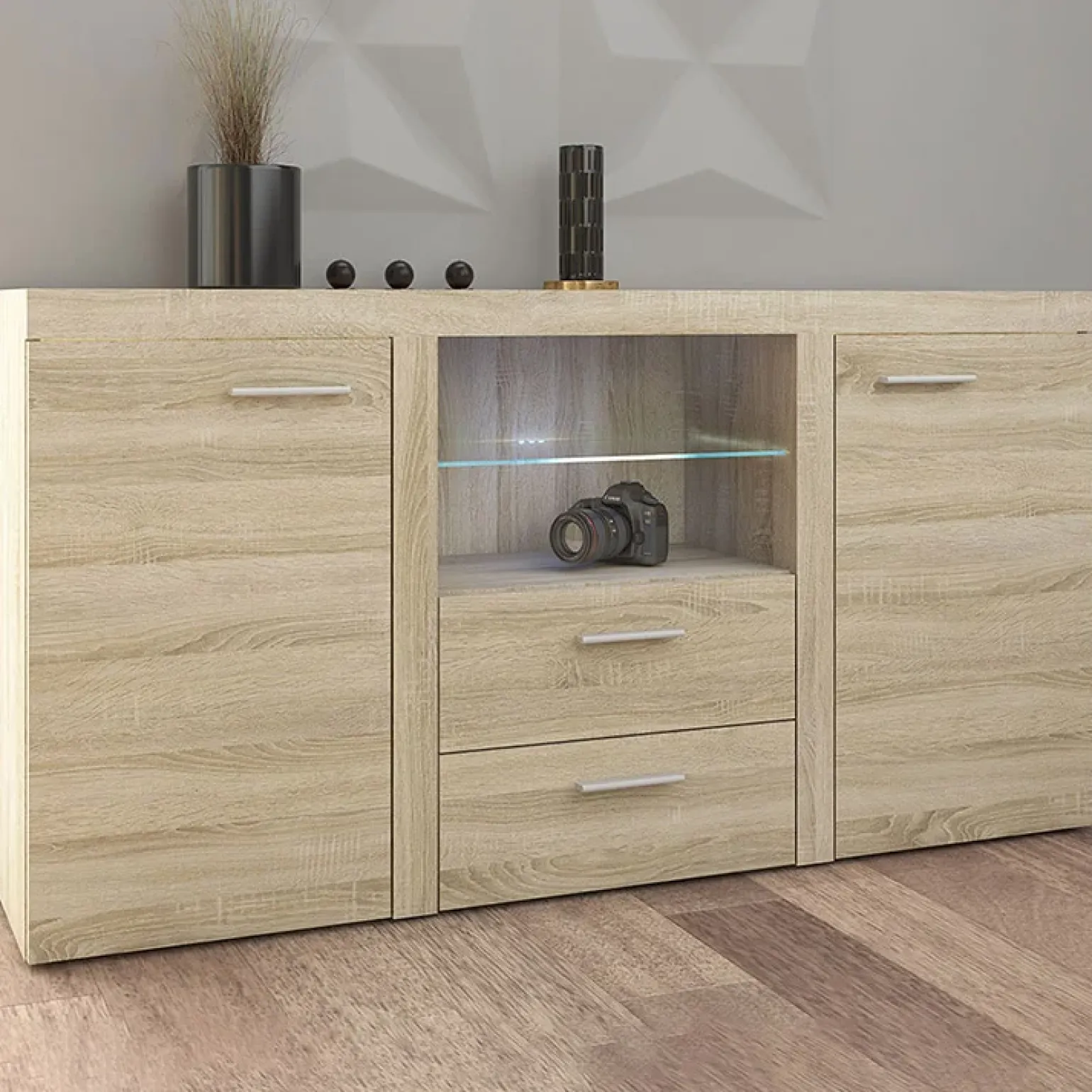 Madia 157x82h cm 2 ante 2 cassetti moderna rovere chiaro Haarlem