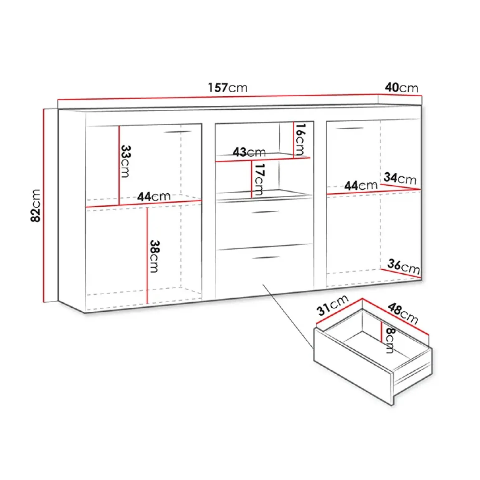 Madia 157x82h cm 2 ante 2 cassetti moderna rovere chiaro Haarlem