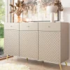 Madia 150x92h cm 3 ante 3 cassetti moderna con frontali decorati beige Simona
