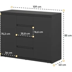 Madia 109x85h cm 2 ante 4 cassetti moderna nero Ombra