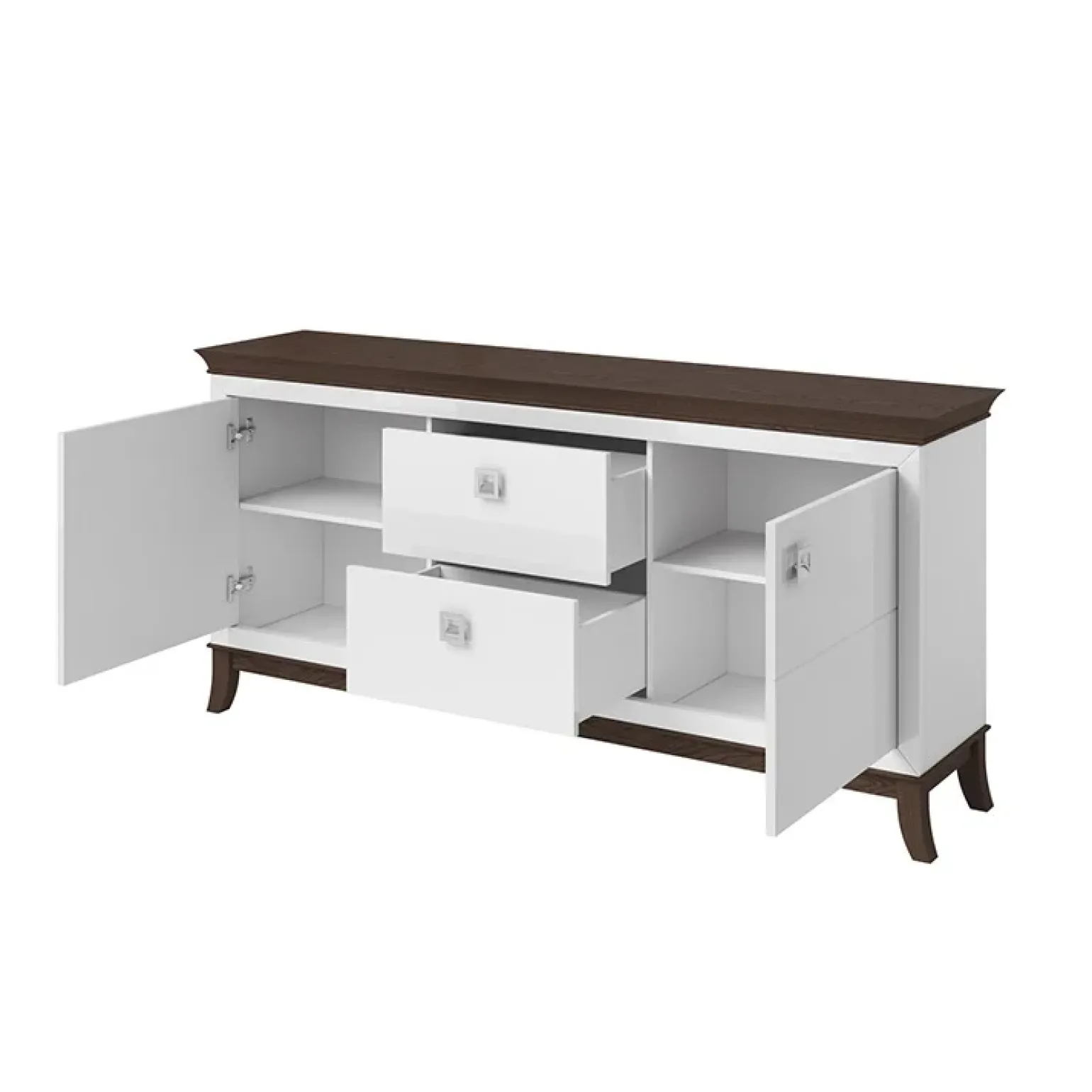 Madia 180x92h cm 2 ante 2 cassetti moderna bianco lucido rovere scuro Umag