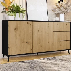 Madia 179x90h cm 2 ante 3 cassetti rovere nero Hans