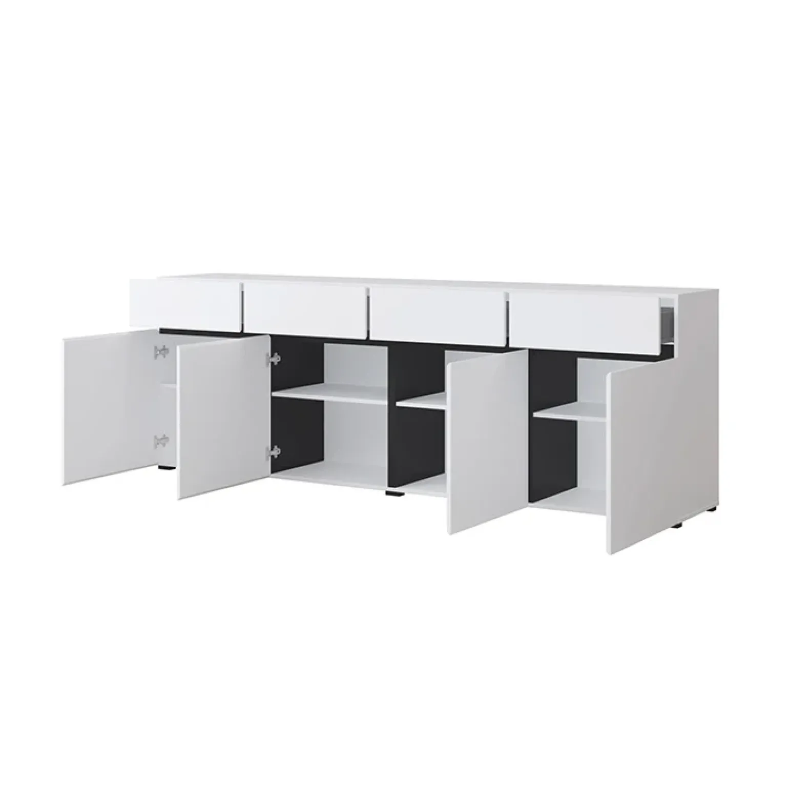 Madia 225x78h cm 4 ante 4 cassetti moderna bianco opaco nero Lolla