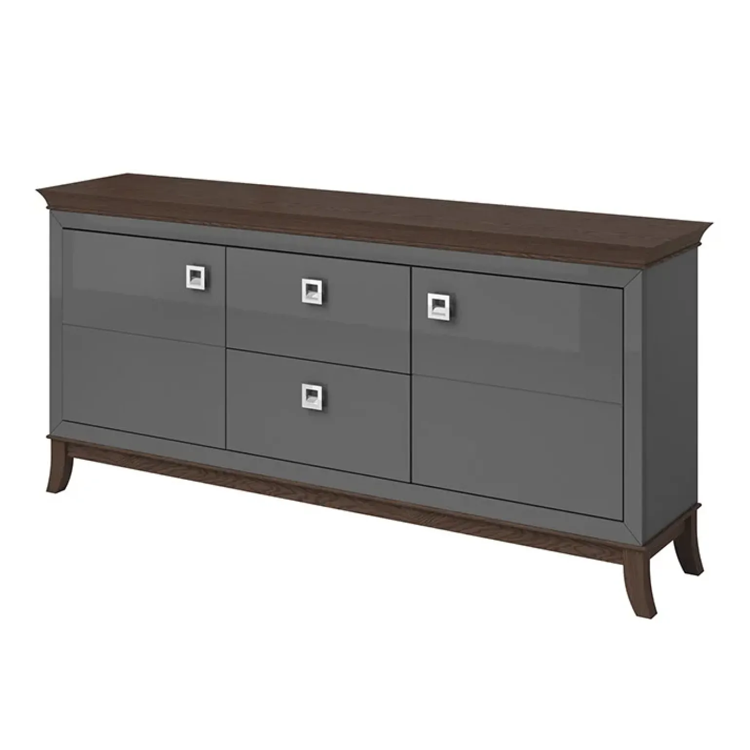 Madia 180x92h cm 2 ante 2 cassetti design moderno antracite lucido rovere scuro Umag