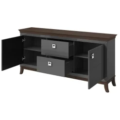 Madia 180x92h cm 2 ante 2 cassetti design moderno antracite lucido rovere scuro Umag