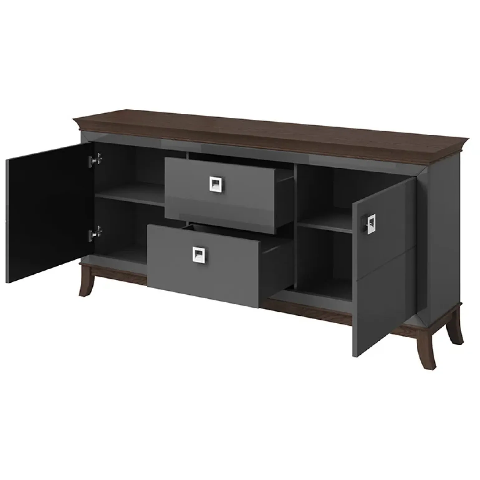 Madia 180x92h cm 2 ante 2 cassetti design moderno antracite lucido rovere scuro Umag