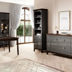 Madia 180x92h cm 2 ante 2 cassetti design moderno antracite lucido rovere scuro Umag