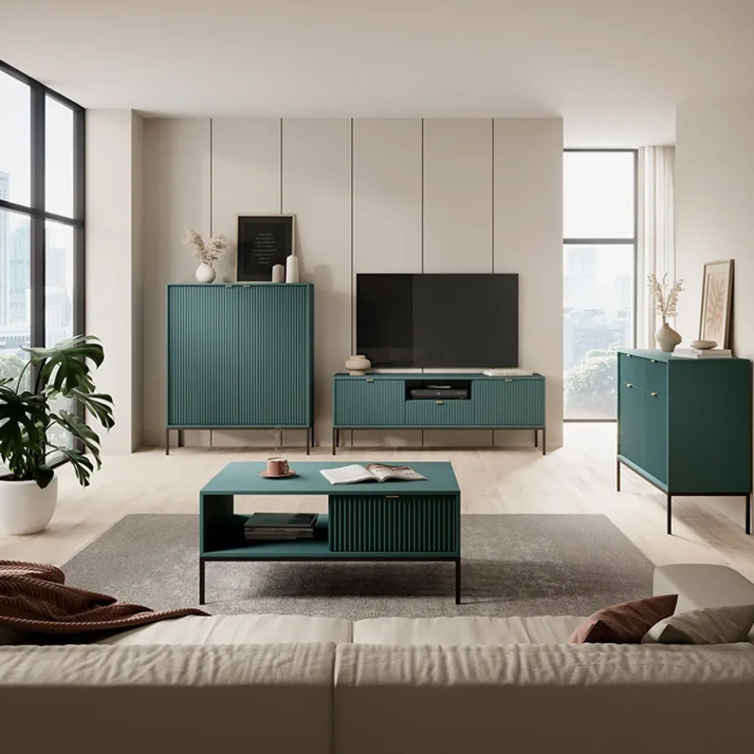 Madia 104x83h cm 2 ante 2 cassetti moderna design verde Alisa