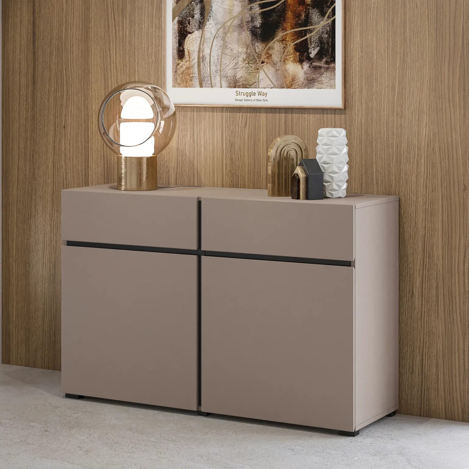 Madia 120x78h cm 2 ante 2 cassetti moderna tortora nero Lolla