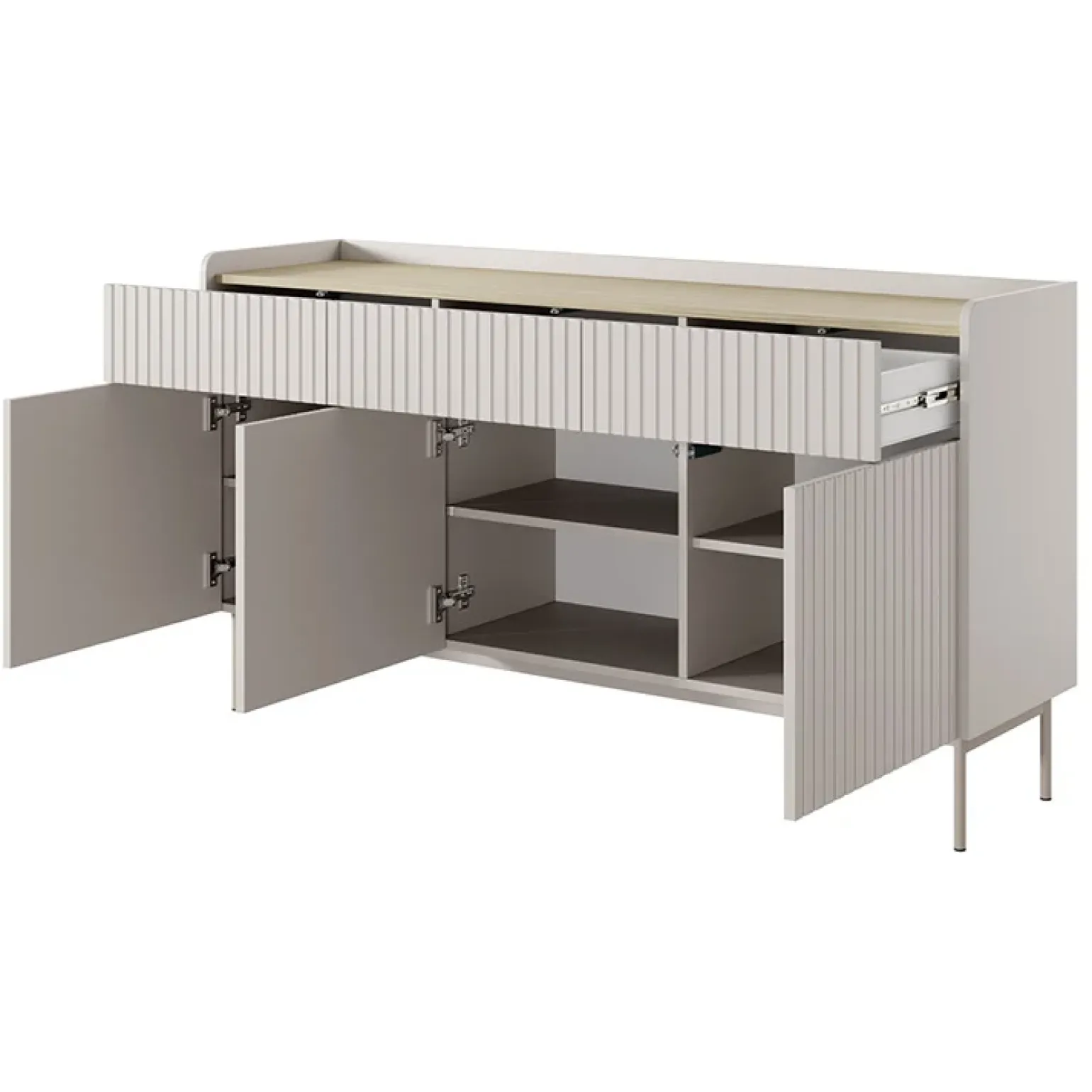 Madia 153x82h cm 3 ante 3 cassetti beige cannettato rovere Fioca