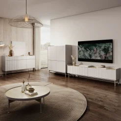 Madia 153x82h cm 3 ante 3 cassetti beige cannettato rovere Fioca