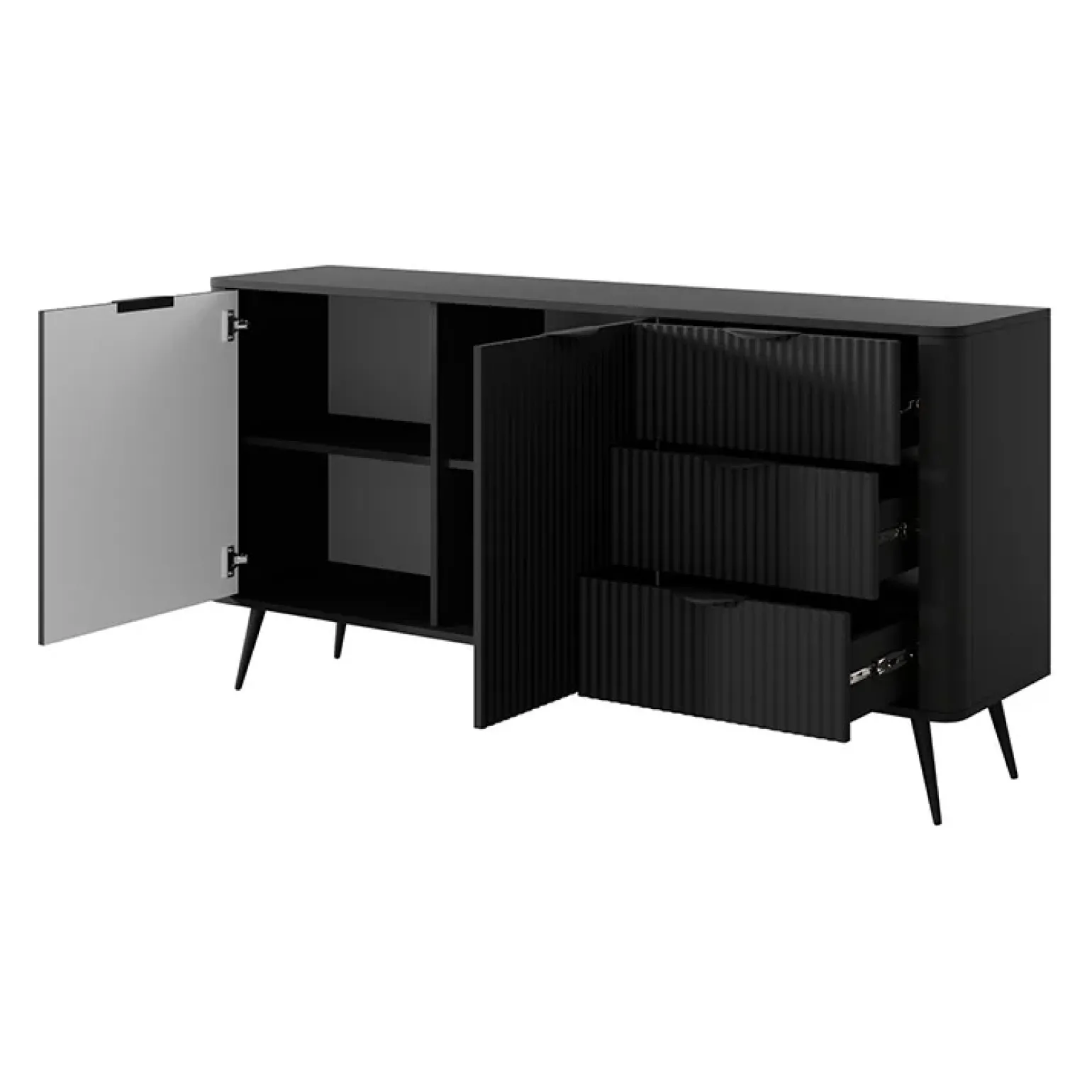 Madia 163x81h cm 2 ante 3 cassetti nero opaco cannettato Ramis