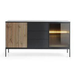 Madia 153x83h cm 2 ante 3 cassetti moderna nero rovere antico cannettato Bali