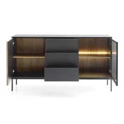 Madia 153x83h cm 2 ante 3 cassetti moderna nero rovere antico cannettato Bali