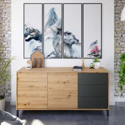 Madia 154x74h cm 2 ante 3 cassetti moderna rovere nodato antracite Rory
