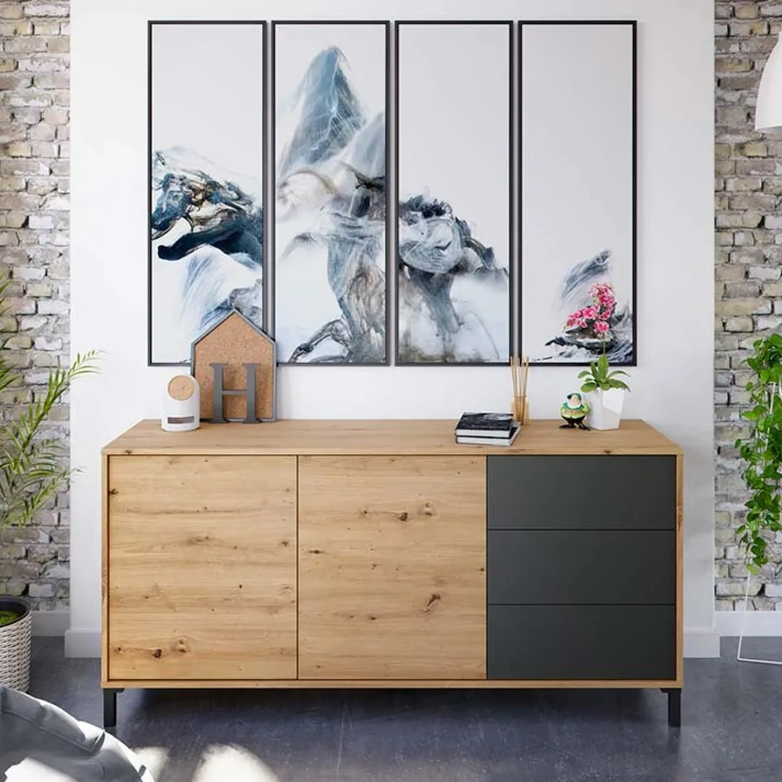 Madia 154x74h cm 2 ante 3 cassetti moderna rovere nodato antracite Rory