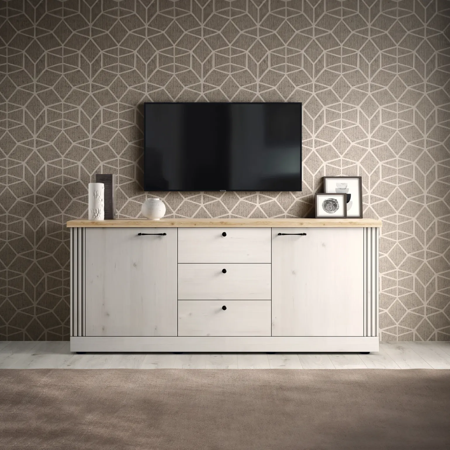 Madia 211x88h cm 2 ante 3 cassetti rovere bianco frassinato Armonia