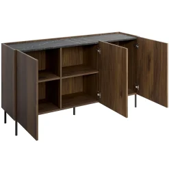 Madia 144x78h cm 3 ante 3 ripiani piano effetto marmo nero noce Caliva