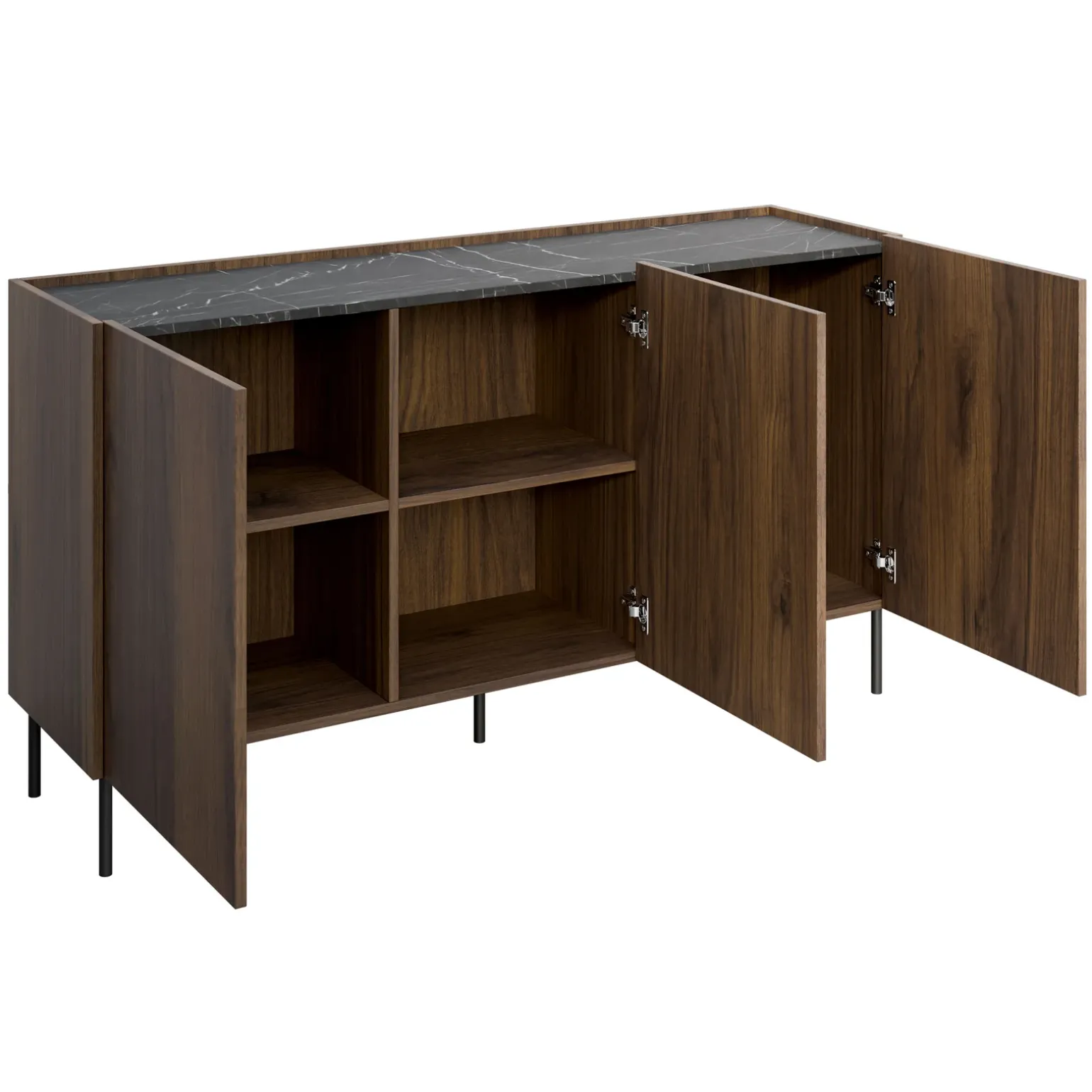 Madia 144x78h cm 3 ante 3 ripiani piano effetto marmo nero noce Caliva
