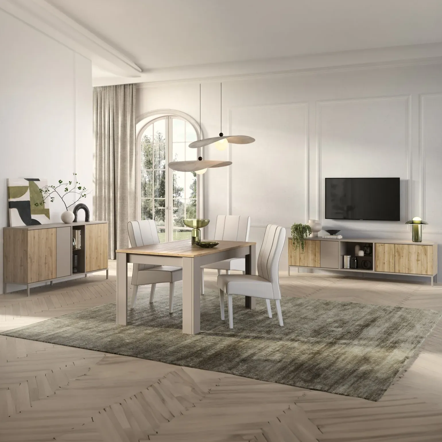Madia 160x86h cm 3 ante 2 vani rovere chiaro beige Tony