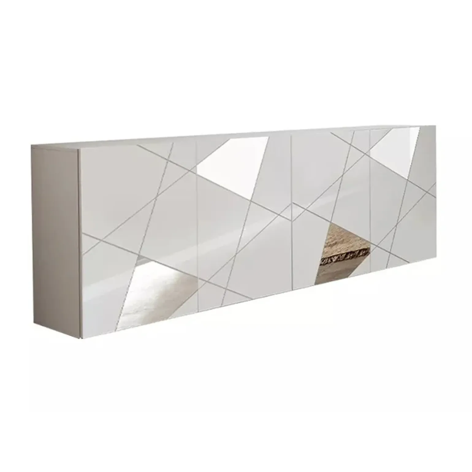 Madia 241x84h cm 4 ante bianco lucido con specchio e serigrafia Olimpo