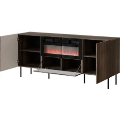 Madia 181x81h cm 3 ante con caminetto noce cannettato Gabiot