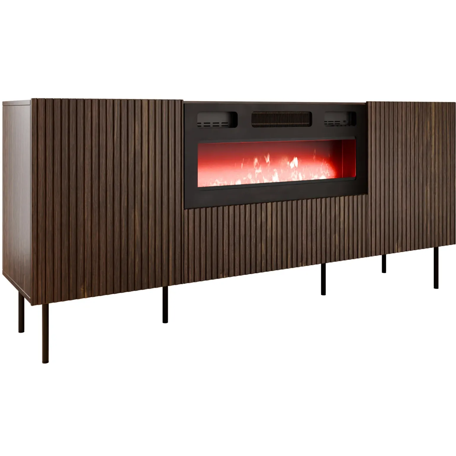 Madia 181x81h cm 3 ante con caminetto noce cannettato Gabiot