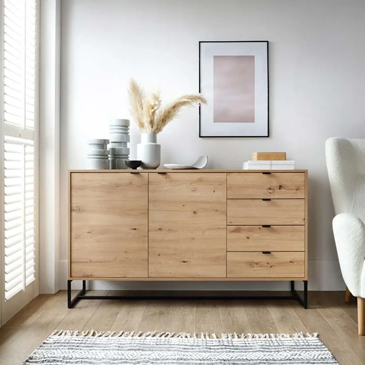 Madia 153x89h cm 2 ante con cassetti moderna soggiorno noce Erin