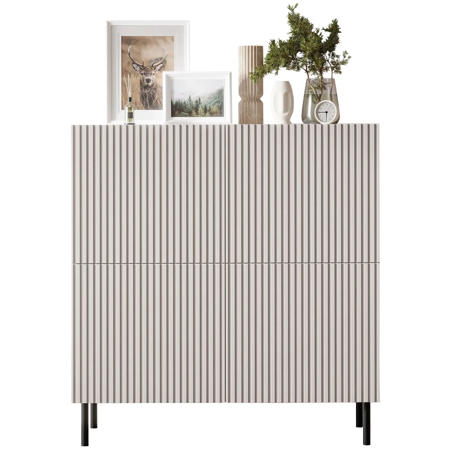 Madia 101x106h cm 4 ante con frontali cannettati beige Ziggy