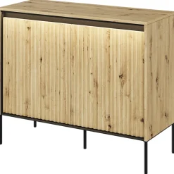 Madia 98x83h cm 2 ante con led cannettato rovere rustico nero Camelia