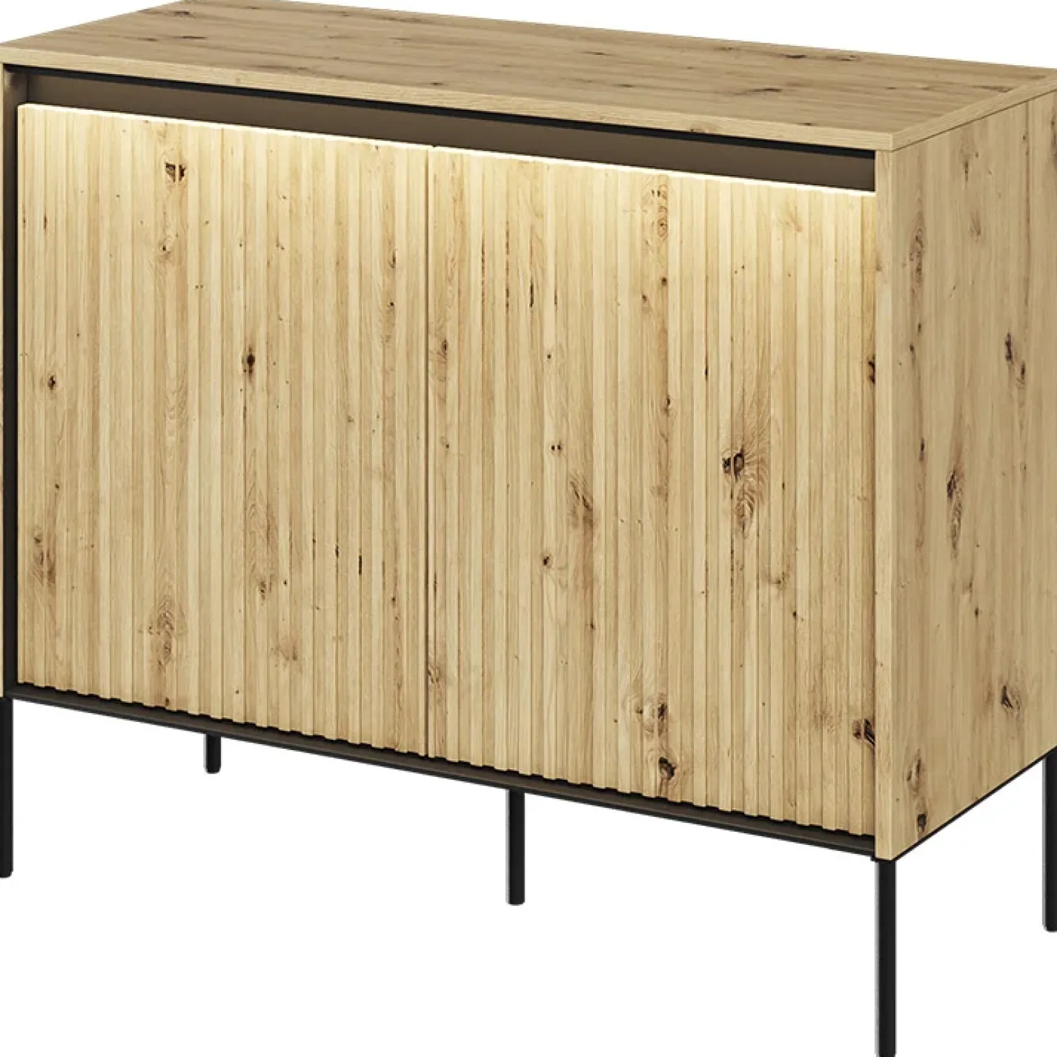 Madia 98x83h cm 2 ante con led cannettato rovere rustico nero Camelia