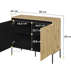 Madia 98x83h cm 2 ante con led cannettato rovere rustico nero Camelia
