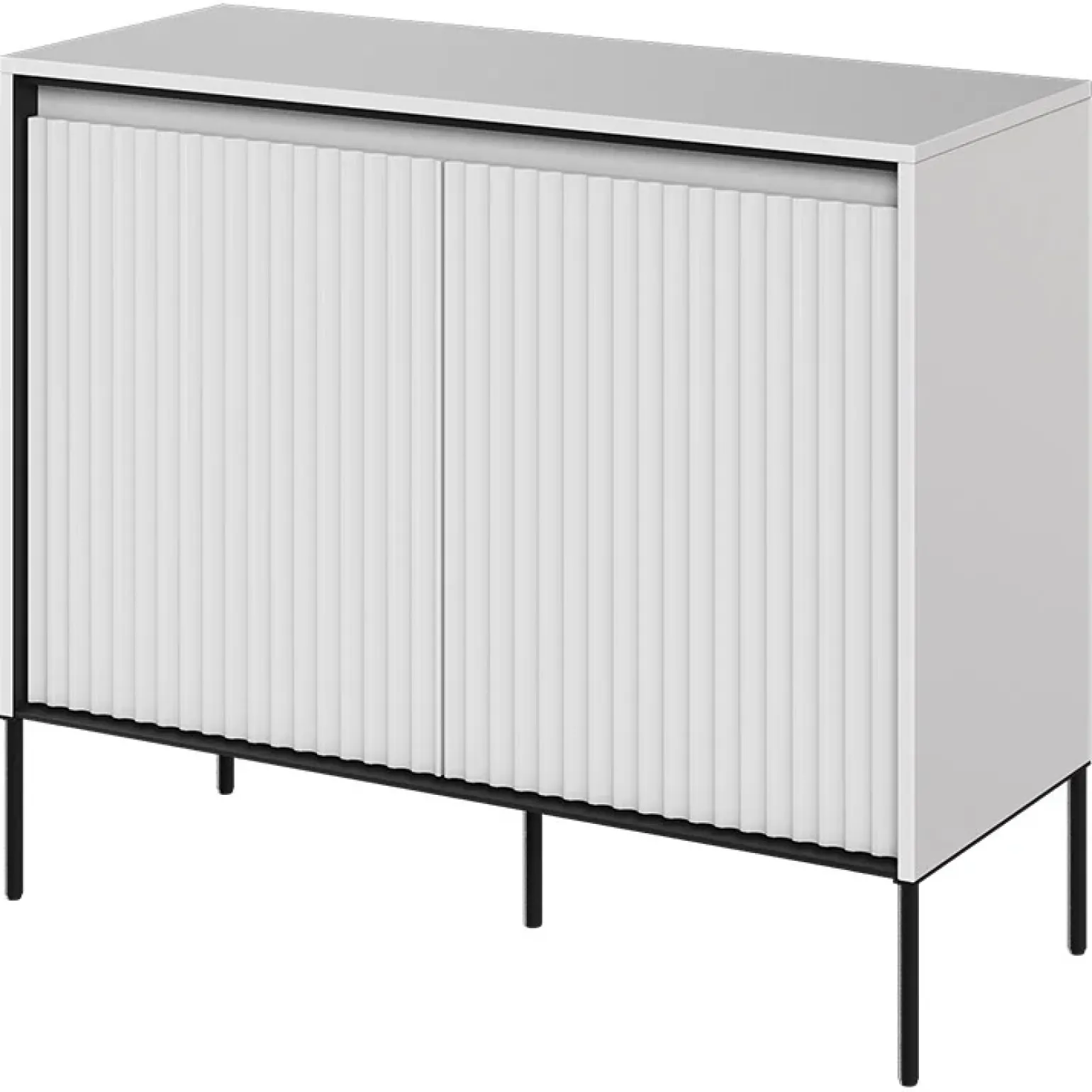 Madia 98x83h cm 2 ante con led cannettato bianco opaco nero Camelia