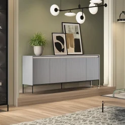 Madia 193x83h cm 4 ante con led cannettato grigio nero Camelia