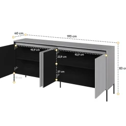 Madia 193x83h cm 4 ante con led cannettato grigio nero Camelia