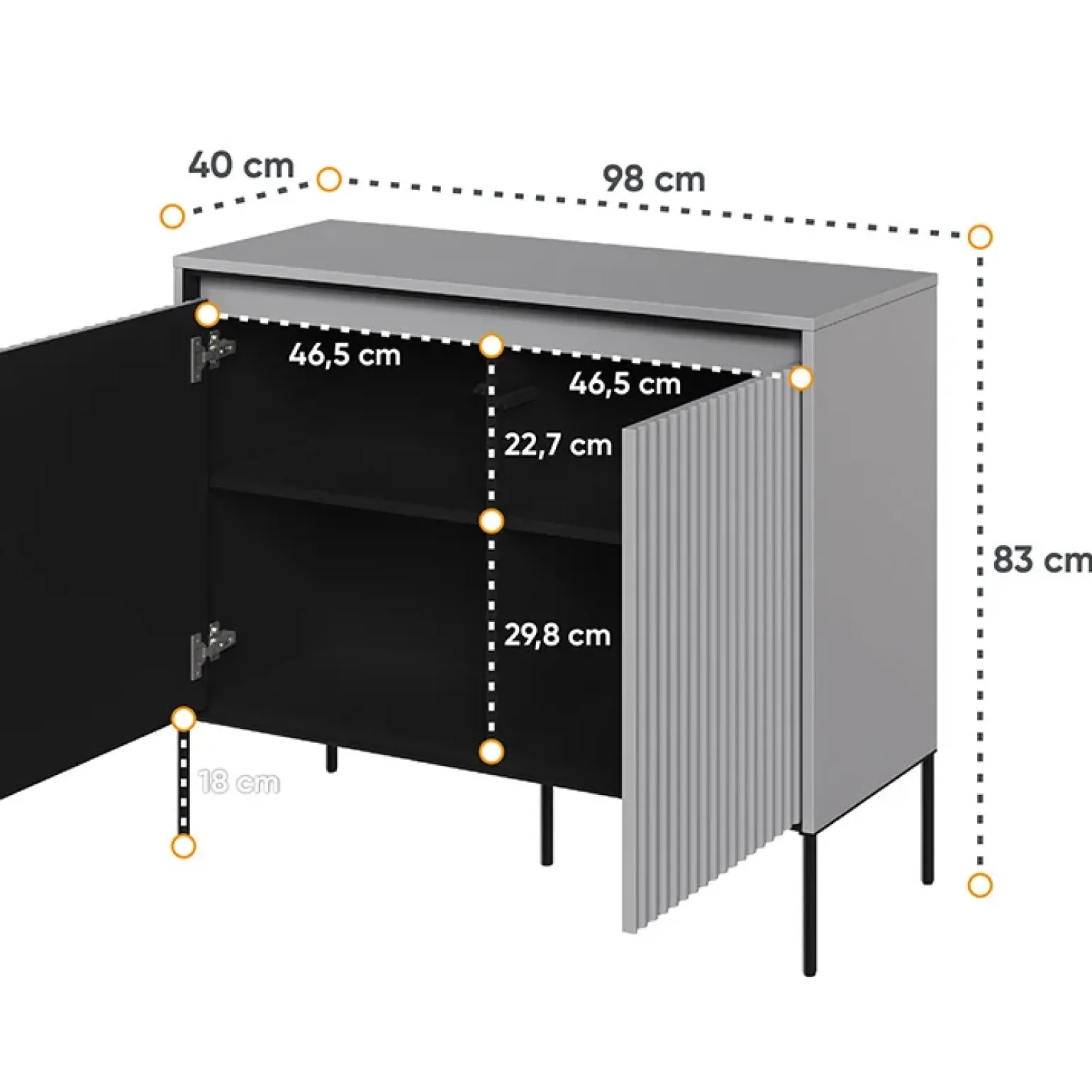 Madia 98x83h cm 2 ante con led cannettato grigio nero Camelia