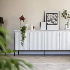 Madia 193x83h cm 4 ante con led cannettato bianco opaco nero Camelia