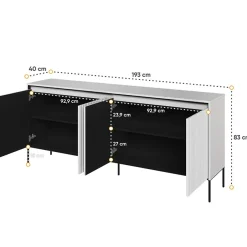 Madia 193x83h cm 4 ante con led cannettato bianco opaco nero Camelia