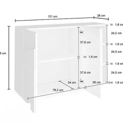 Madia 120x86h cm 2 ante e vani a giorno moderna bianco lucido Zenzero